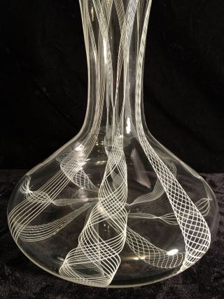Vintage MCM 1960s Latticino 9 - 3/4” Murano Glass Vase Carafe White Signed Frost? 4