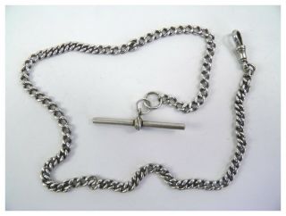 Antique.  925 Sterling Silver Pocket Watch Albert Chain & T Bar Lobster Clasp