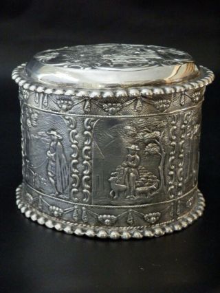 Rare Solid Silver Antique 19th Century Dutch Box / Dressing Table Pot,  Victorian