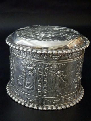 Rare Solid Silver Antique 19th Century Dutch Box / Dressing Table Pot,  Victorian 2