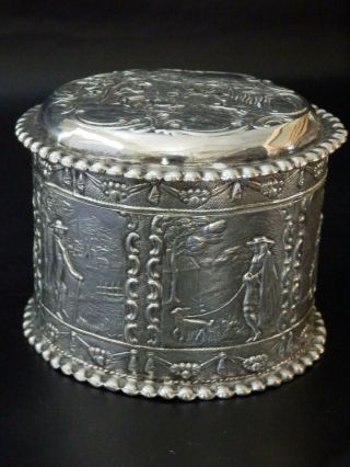 Rare Solid Silver Antique 19th Century Dutch Box / Dressing Table Pot,  Victorian 3
