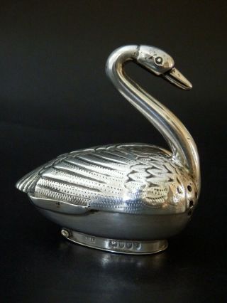 Rare Novelty Solid Silver Antique Swan Pepper Pot,  19th Century Victorian London