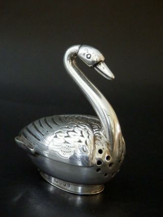 Rare Novelty Solid Silver Antique Swan Pepper Pot,  19th Century Victorian London 2