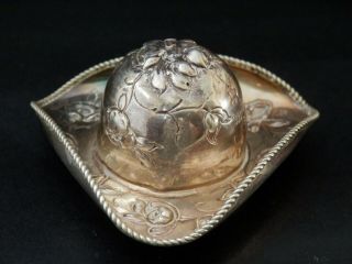 Rare Novelty Solid Silver Antique 19th Century Snuff Box Tricorn Hat,  Victorian