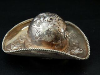 Rare Novelty Solid Silver Antique 19th Century Snuff Box Tricorn Hat,  Victorian 2