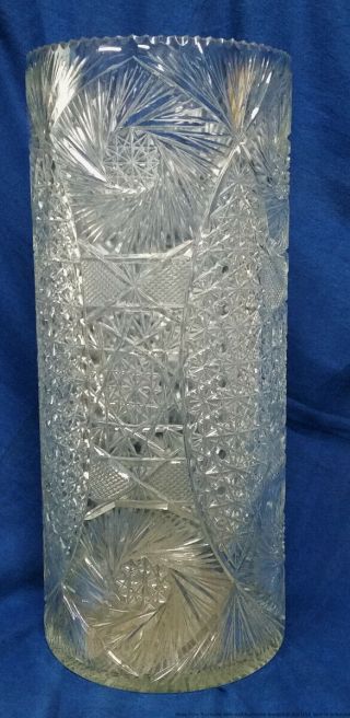 Lg 20in Antique ABP Cut Glass Hobstar Umbrella Stand Floor Vase Cane Holder 5