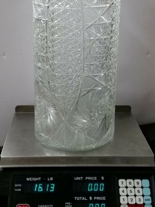 Lg 20in Antique ABP Cut Glass Hobstar Umbrella Stand Floor Vase Cane Holder 8