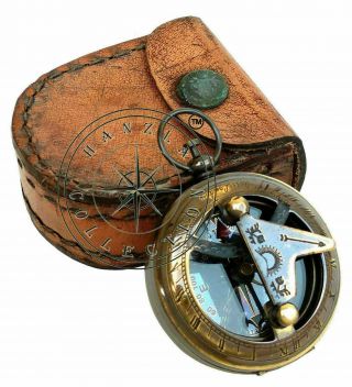 Nautical Brass Push Button Antique Sundial Maritime Rose London Pocket Compass