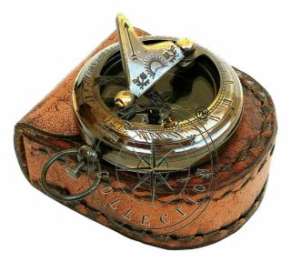 Nautical Brass Push Button Antique Sundial Maritime Rose London Pocket compass 3