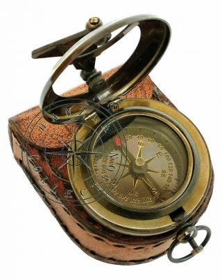 Nautical Brass Push Button Antique Sundial Maritime Rose London Pocket compass 4