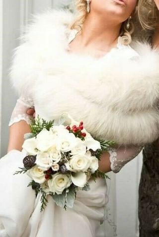 Vintage White Fox Fur Bridal Wedding Stole Wrap Velvet Lined