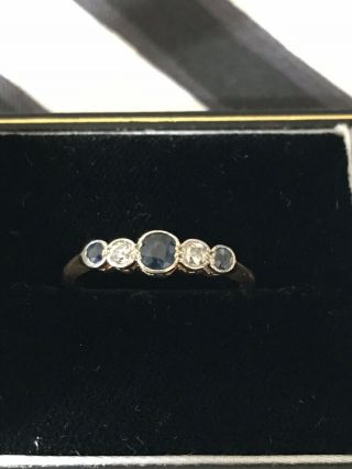 Antique 18ct Gold & Platinum Old Cut Diamond & Sapphire Ring Size P Us 8 Eu 56