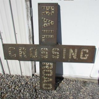 Vintage Authentic Rr Heavy Metal Cat Eye 48 " Railroad Crossing Sign