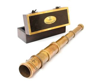 Royal Brass Antique Royal Navy Telescope Vintage Nautical Spyglass Wooden Box