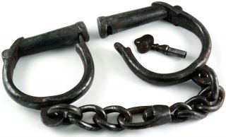 Antique Froggart Darby Style Leg Irons Police Prison Ankle Restraints Screw Key