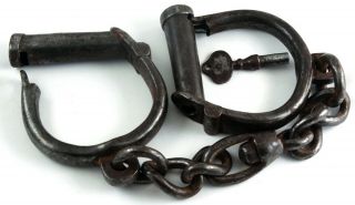 Antique Froggart Darby Style Leg Irons Police Prison Ankle Restraints Screw Key 2