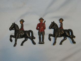 3 Barclay Cast Iron Royal Canadian Police Figurines 2 Mounted 1 W/ Rifle