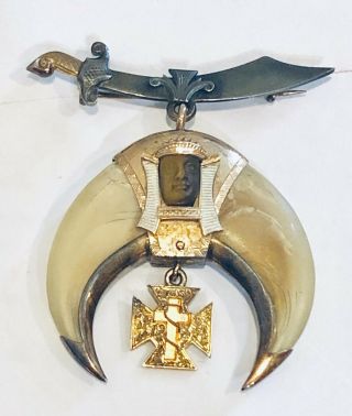 14k Antique Shriners Pharaoh & Scimitar Pin.  With Personally Addressed Letter.