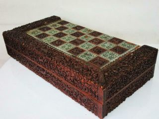 Antique Indian Chess Backgammon Board Sandal Wood Sadeli Inlay