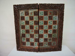 ANTIQUE INDIAN CHESS BACKGAMMON BOARD SANDAL WOOD SADELI INLAY 2