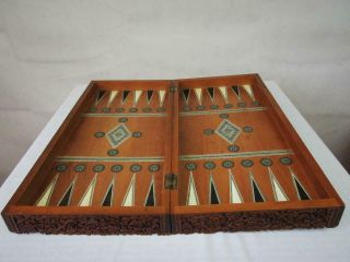 ANTIQUE INDIAN CHESS BACKGAMMON BOARD SANDAL WOOD SADELI INLAY 5