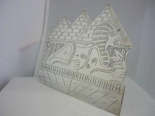 Stunning Rare Hallmarked Solid Silver Egyptian Sphinx & Pyramid Plaque