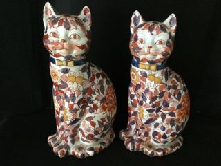 Japanese Antique Pair Imari Cat Figurines 14”