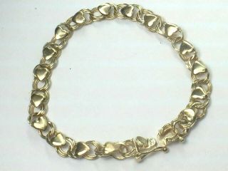 Fine 14k Yellow Gold Heart Double Link Charm Bracelet Starter.  5 - 3/4 ".  5.  9gm.