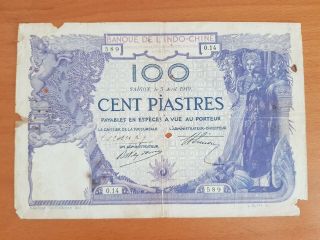 Indochina 100 Piastres 1919 France / French Printing China Rare