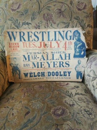 Vintage Wrestling Poster 1930s 14x21