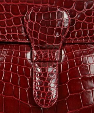 TITTI DELL ' ACQUA Vintage Cherry Red Alligator Skin Top Handle Satchel Bag 2