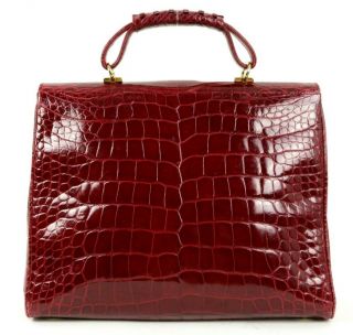 TITTI DELL ' ACQUA Vintage Cherry Red Alligator Skin Top Handle Satchel Bag 4