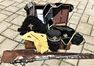 Antique Knights Templar Set Sword Leather Case Hats Belt Gloves Henry Allison Nh