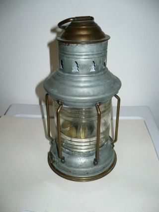 Vintage Anchor Lantern,  Galvanized With Brass Cap And Font,  Clear Lens,  Perko?