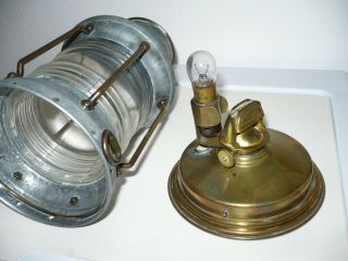 Vintage Anchor Lantern,  Galvanized with Brass cap and font,  Clear Lens,  Perko? 2