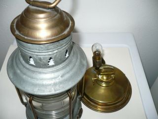 Vintage Anchor Lantern,  Galvanized with Brass cap and font,  Clear Lens,  Perko? 4