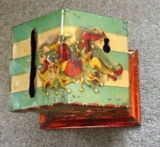 rare antique tin litho German penny toy Punch & Judy bank with key 5