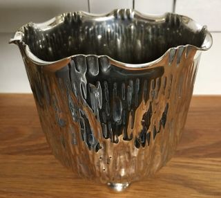 Vintage Chinese Wh Wang Hing ? Bark Design Fluted Silver Plate Jardiniere