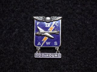 Wwii Us Army Sterling Silver Aws Fc Iv Aircraft Warning Service 500 Hours Badge