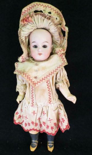 Antique Simon And Halbig 1079 2/0 Bisque Head Doll With Clothing - 8” Tall