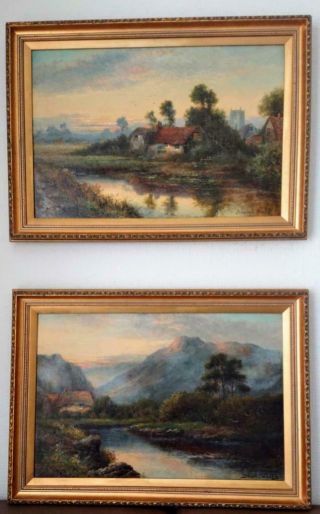 Antique Pair Scottish Rural Landscape Oil Paintings David Watts Circa 1900