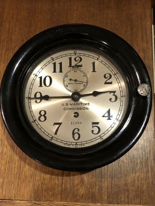 Vintage Seth Thomas Maritime Commission Ships Clock With Pristine Black Finish