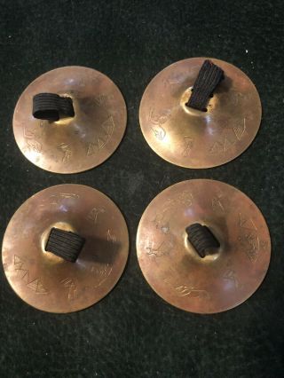 Set Of 4 Castanet Bells With Egyptian Portraits On Them.  Estate Find