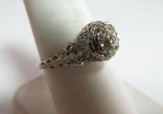 Vintage Well Made 18k Filigree Ring With 8 European Natural Diamonds