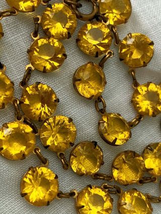 Vintage Antique Art Deco Citrine Yellow Glass Paste Riviere Open Back Necklace