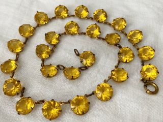 Vintage Antique Art Deco Citrine Yellow Glass Paste Riviere Open Back Necklace 2