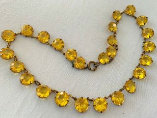 Vintage Antique Art Deco Citrine Yellow Glass Paste Riviere Open Back Necklace 5