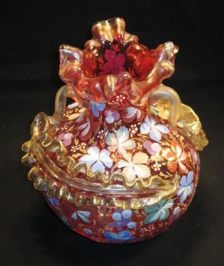 Vintage Fancy Art Glass Enamel Vase