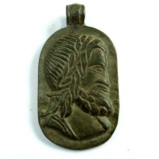 Greek Ancient Artifact Bronze Pendant With God Zeus