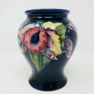 Vintage Moorcroft Pottery Vase Orchid Pattern 6” England Bowl